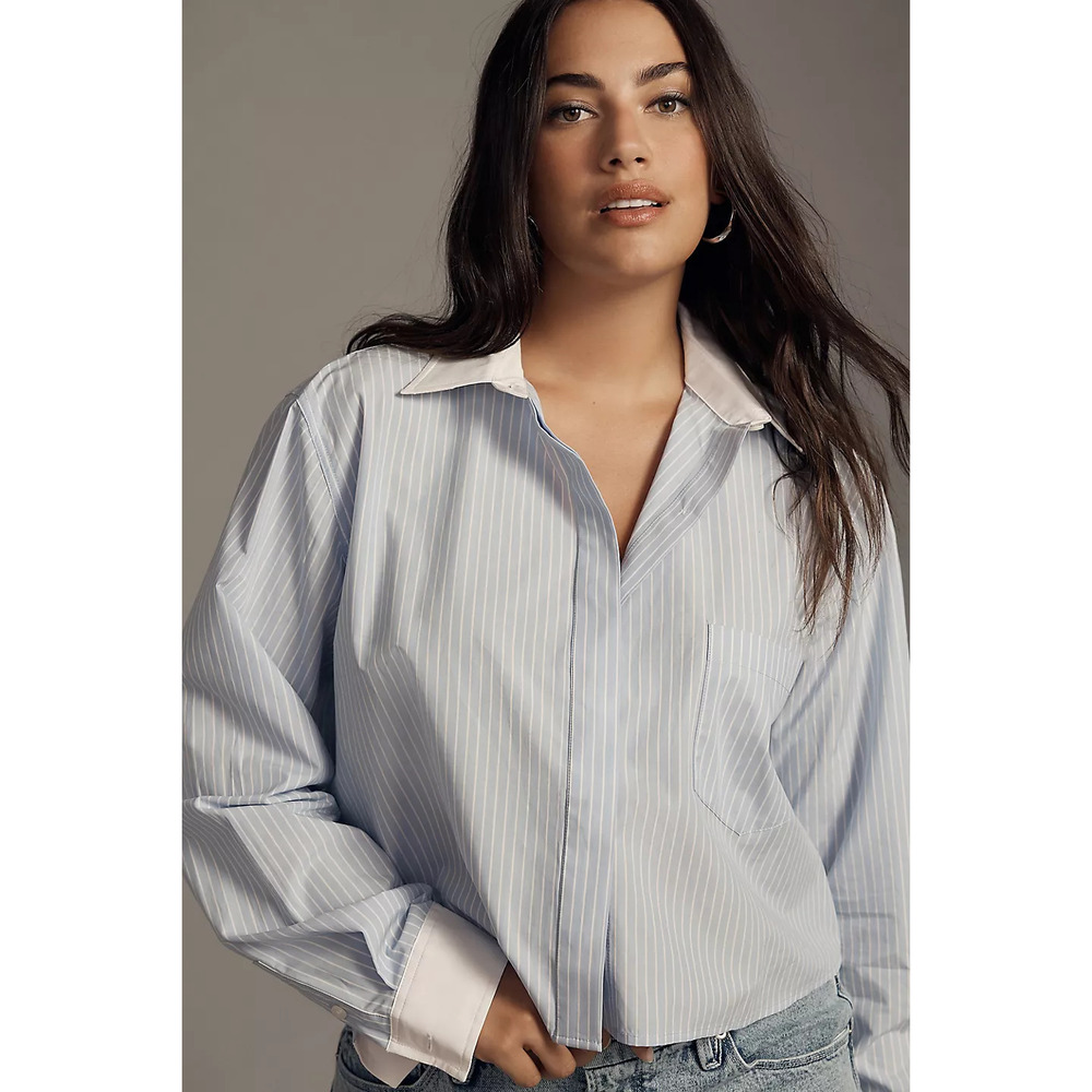 GOOD AMERICAN POPLIN CROPPED BUTTONDOWN SHIRT XL NWT